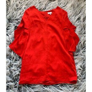 Milly‎ Designer Dress Made in USA S Red Silk Blend Stretch V-Neck Flutter Sleeve